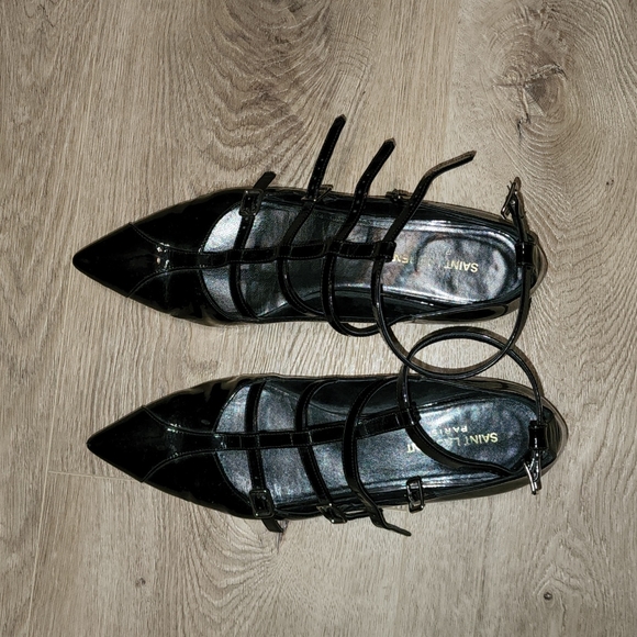 SAINT LAURENT YSL BLACK PATENT STRAPPY ANKLE STRAP EUC BADAZZ 39.5 SHOES - Picture 4 of 11